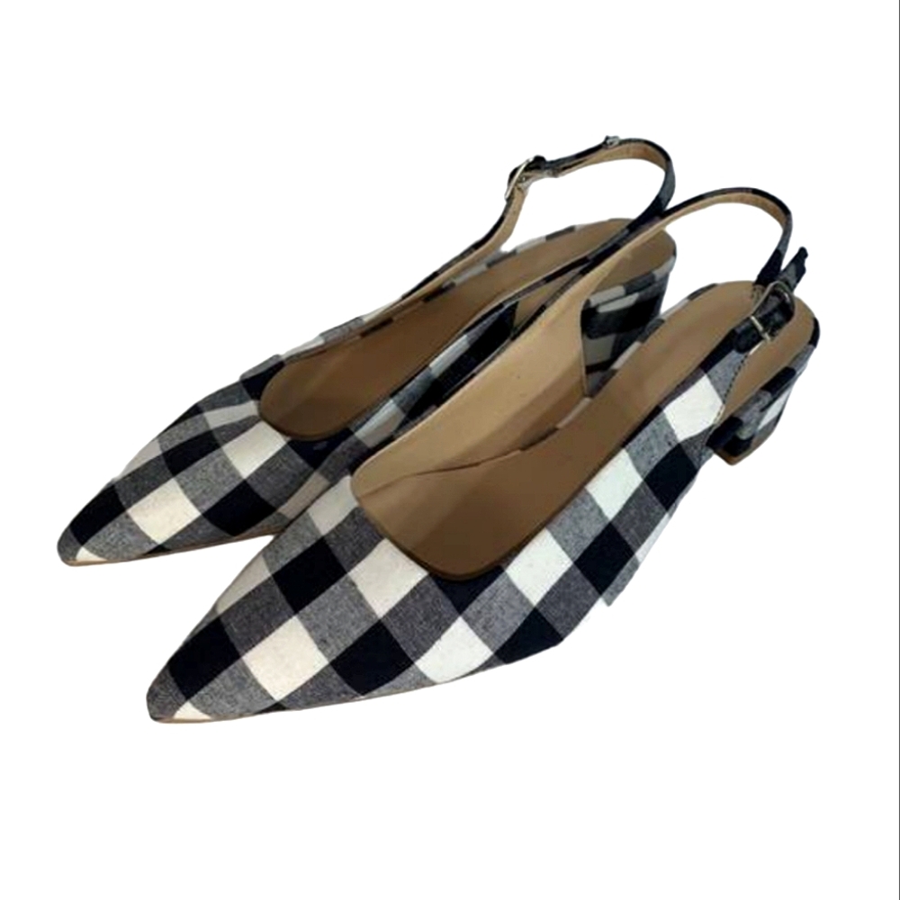 Anthropologie Black and White Heels with Classic Checkered Design